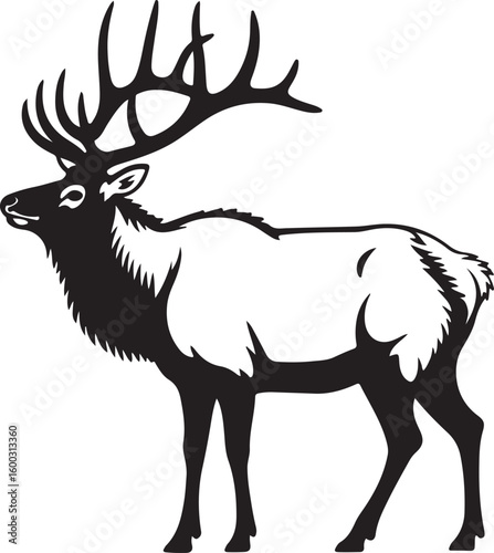 Elk Silhouette Vector Illustration Wildlife Antler Mammal Forest Animal