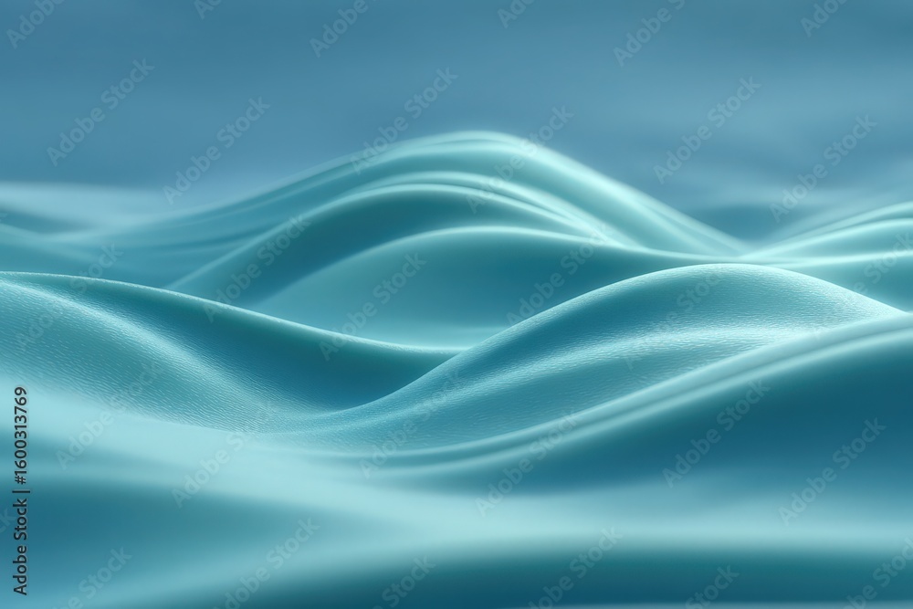 Fototapeta premium Lightly undulating waves of soft fabric evoke a sense of tranquility. The smooth texture and gentle curves in soothing blue shades create a peaceful ambiance reminiscent of water.