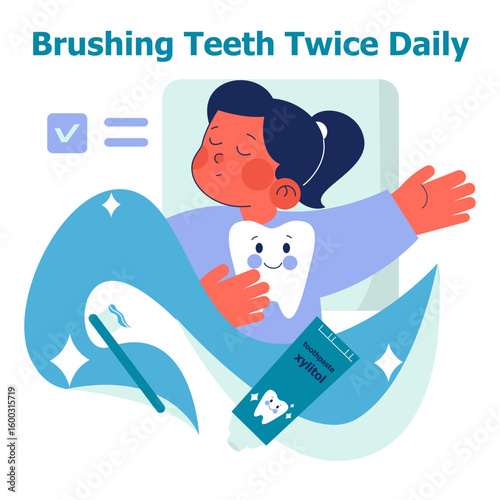 Child Practicing Brushing Teeth Twice Daily Ritual