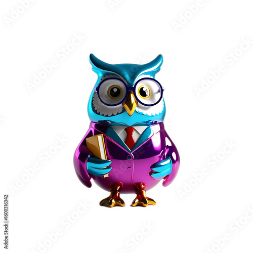 Owl Sitting on a Branch Isolated on White Background