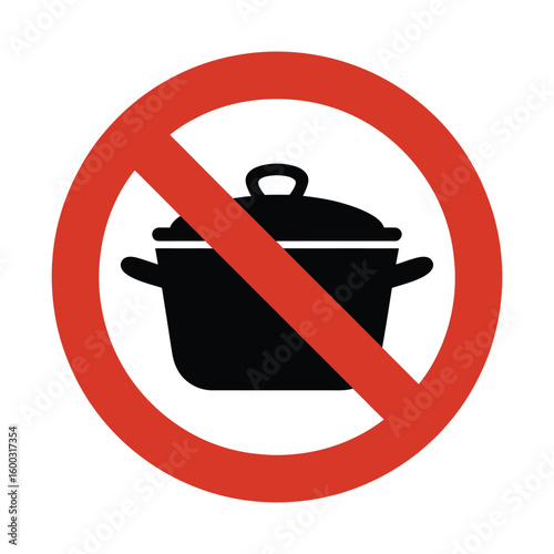 No Cooking Allowed: Red Prohibition Sign with Pot Icon