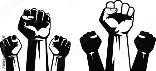 Symbolic black raised fists illustration, representing unity, strength, solidarity, and social justice activism
