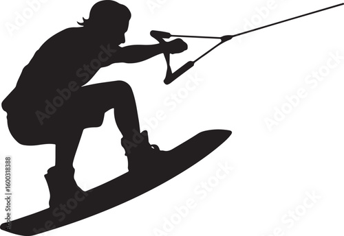 Wakeboarder Silhouette Vector Illustration Water Sport Action Extreme Ride 
