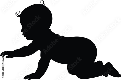 Silhouette of a baby crawling on a white background