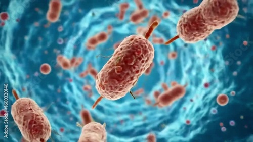 E. coli Bacteria Multiplying in Realistic Microscopic View