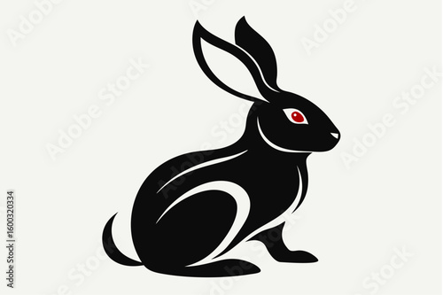 Black and white vector illustration of a cute cartoon rabbit or bunny for Easter