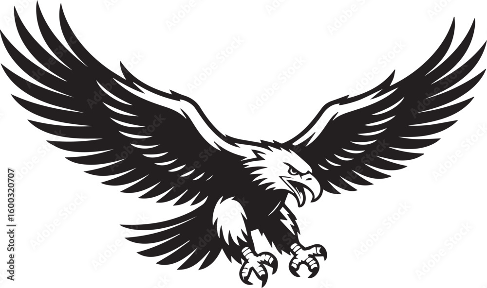 Obraz premium Fierce eagle mascot with spread wings in an aggressive landing pose. Vector illustration emblem isolated on a white background.