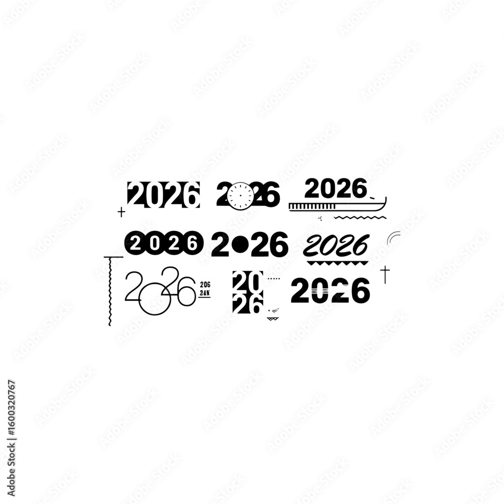 Fototapeta premium Big Set of 2026 Happy New Year logo text design. 2026 number design template. Collection of 2026 Happy New Year symbols. 