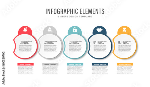 Five steps or processes infographic layout. Business and marketing infographic design template with icons.