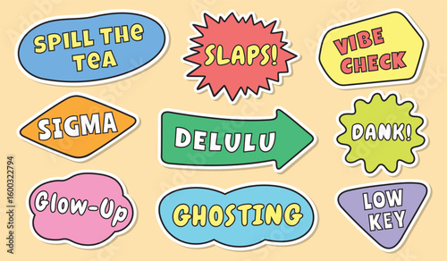 Sticker pack of colorful gen z slang and catchphrases