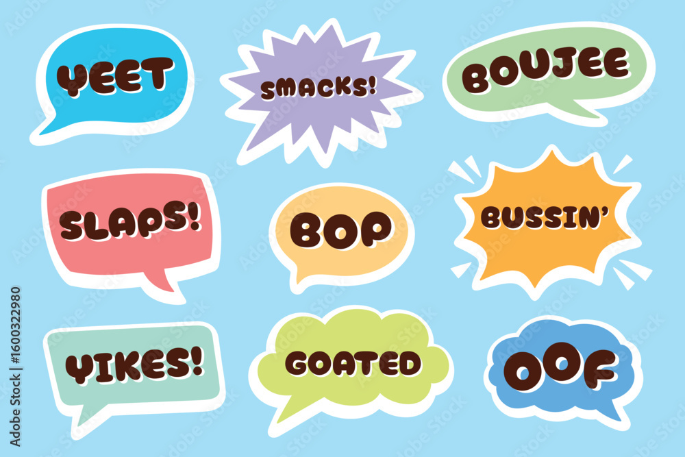 Obraz premium Set of colored speech bubbles with gen z slang and catchphrases
