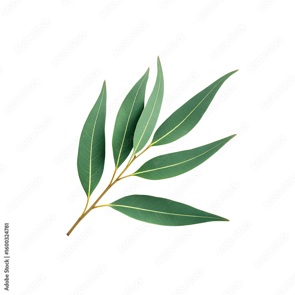 Fototapeta premium A sprig of eucalyptus leaves isolated on transparent background presents a fresh and natural botanical element