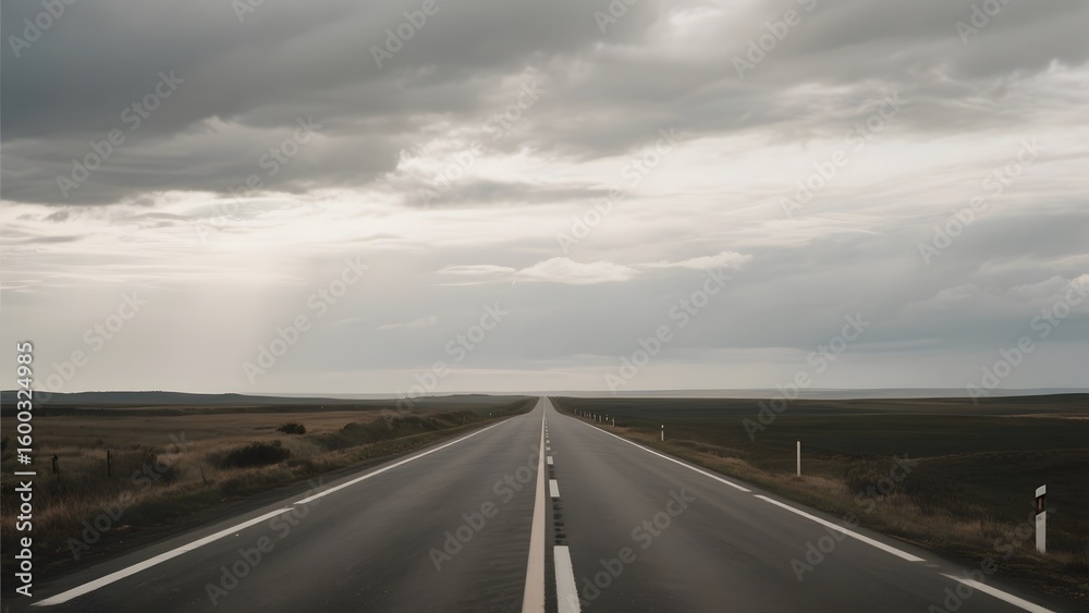 Fototapeta premium Straight Highway Under Overcast Sky