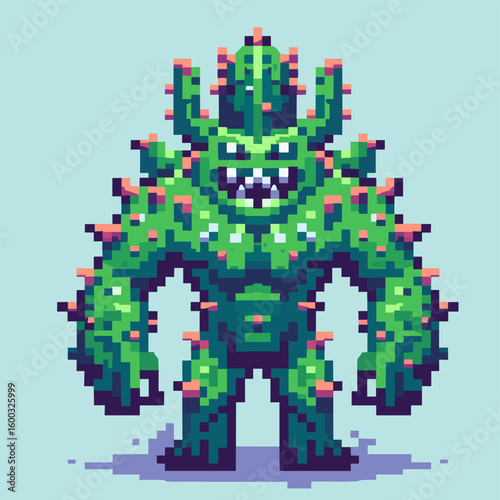 Green cactus-like beast with sharp spikes.	