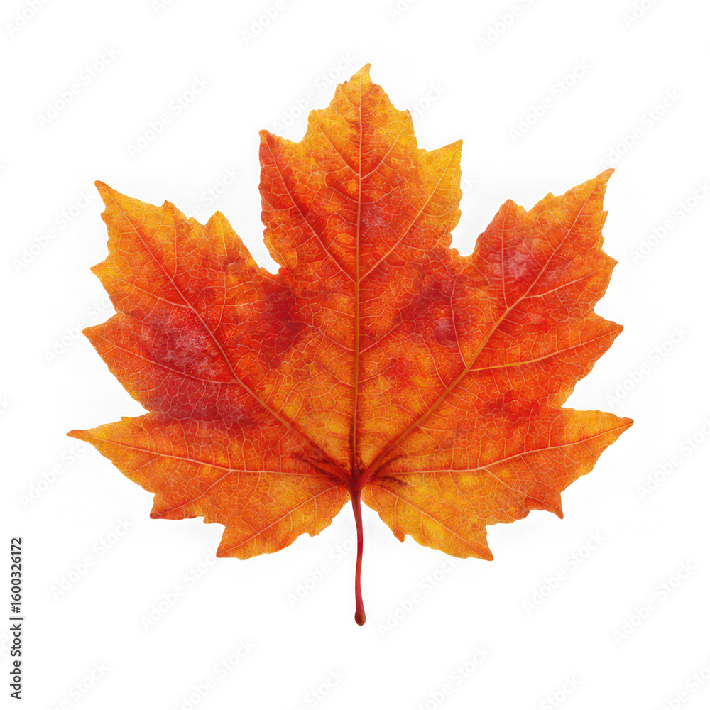Obraz premium Single orange maple leaf isolated on transparent background