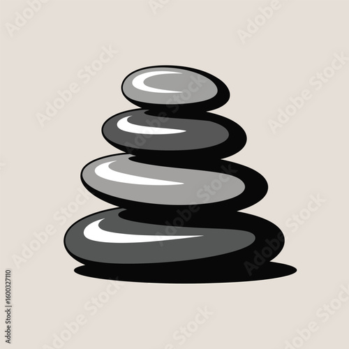 Stack of four gray and black smooth stones vector illustration simple minimalist zen spa stones balanced rocks calm peaceful serenity graphic