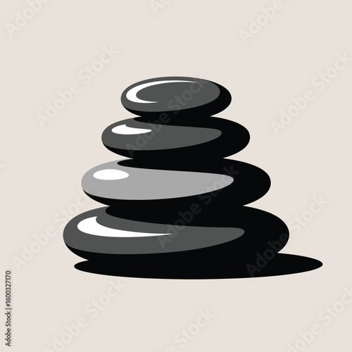 Stacked Grey and Black Smooth Stones Vector Illustration Simple Spa Relaxation Zen Balance Minimalist Design Graphic
