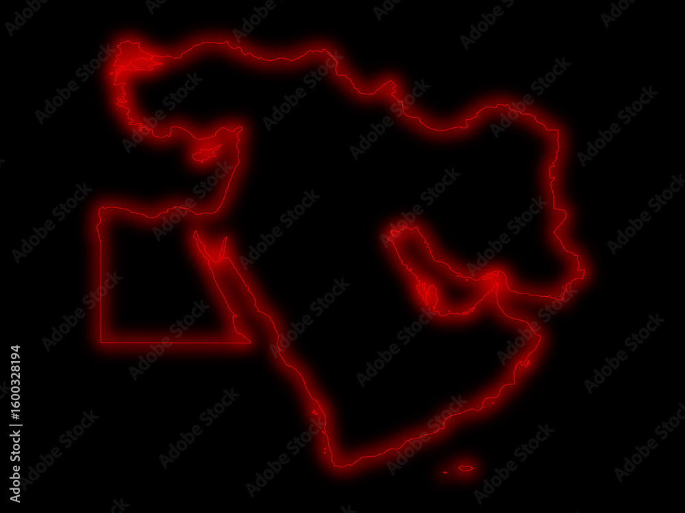 Fototapeta premium Futuristic Neon Middle East Map, Glowing Digital Technology Background, Cyber Network Design