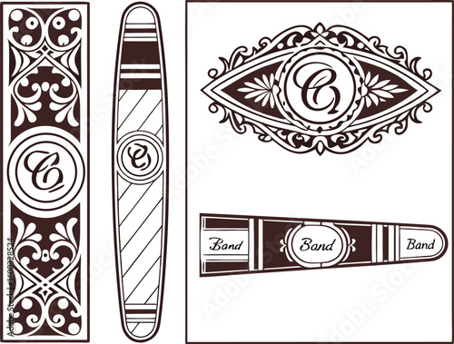Elegant cigar band designs with monogram c and ornate patterns