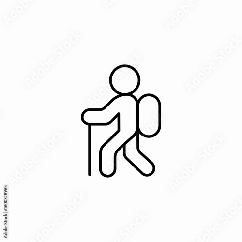 hiker backpack stick icon sign vector