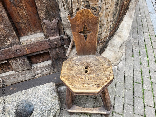 wooden vintage medieval ancient chair oak