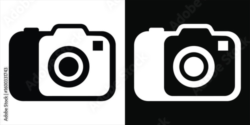 Black and white camera icon set.