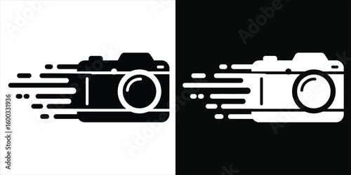 Monochrome camera icon with speed effect