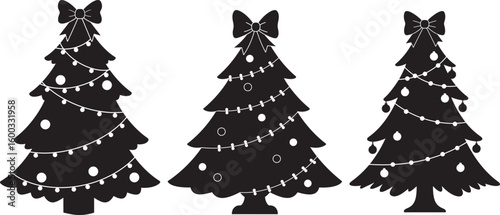 Three decorated christmas trees silhouette