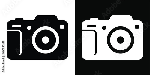 Simple camera icon set. Black and white photography vector graphic illustration.