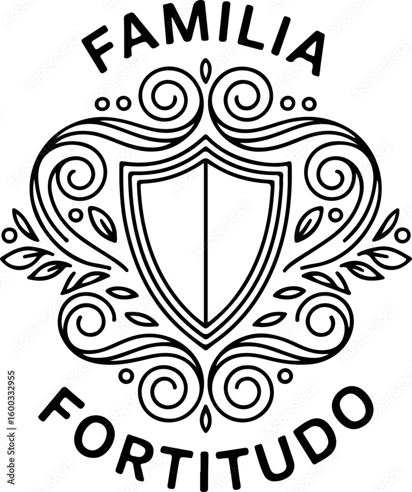 Fototapeta premium Elegant Floral Emblem with Shield and Leaf Motif – Decorative Vector Design