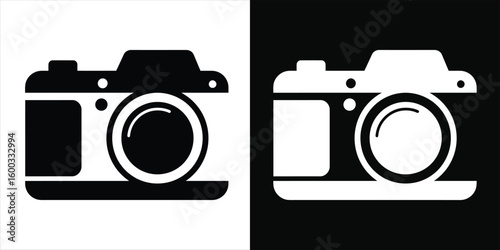Camera icon set in black and white., flat design vector graphic for photography