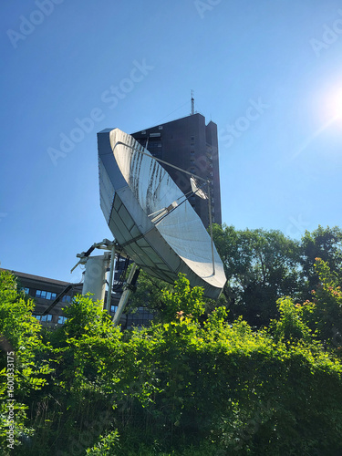 satellite dish plate antenna receiving signal tv waves ultra information news broadcast