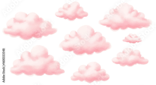 Illustration Vector Set with Pink Cloud Elements in Soft Organic Style