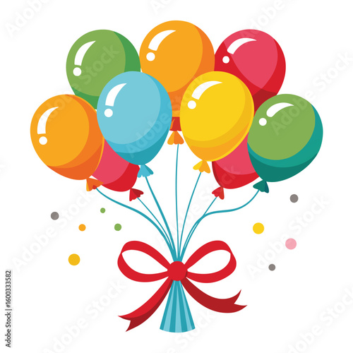 A joyful festive balloon bouquet, elegantly tied with colorful ribbons, ready to brighten any celebration.