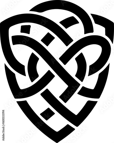 Celtic National Ornament with Crossed Ribbon Shield – Vector Illustration

