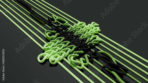 Cartoon Knitting Motion Design in Seamless Loop. Thread Structure with Cartoon Look. Cartoon knit animation. Green and Black Threads Intertwining