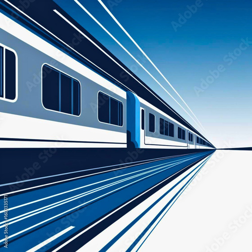 Modern high speed passenger train traveling on tracks with a sense of motion and speed