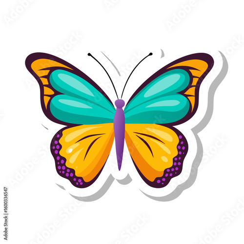 Vector art of a stylized brightly colored butterfly with orange teal wings is