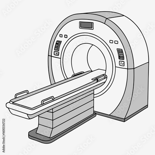 Vector art of a detailed illustration of a modern medical mri or ct scanner machine