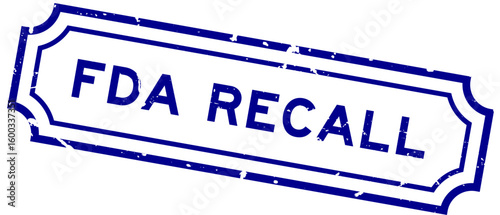 Grunge blue FDA recall word square rubber stamp on white background