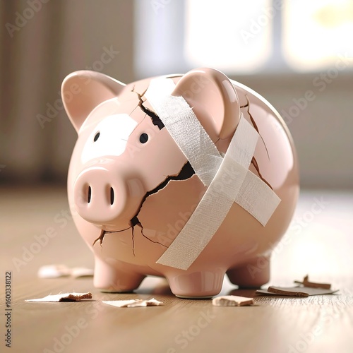 Broken piggy bank with bandages