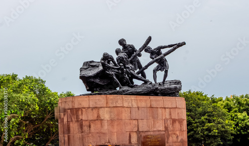 Chennai city landmark Triumph of Labor statue or Labor statue at Marina Beach, Chennai, Tamil Nadu, India. 