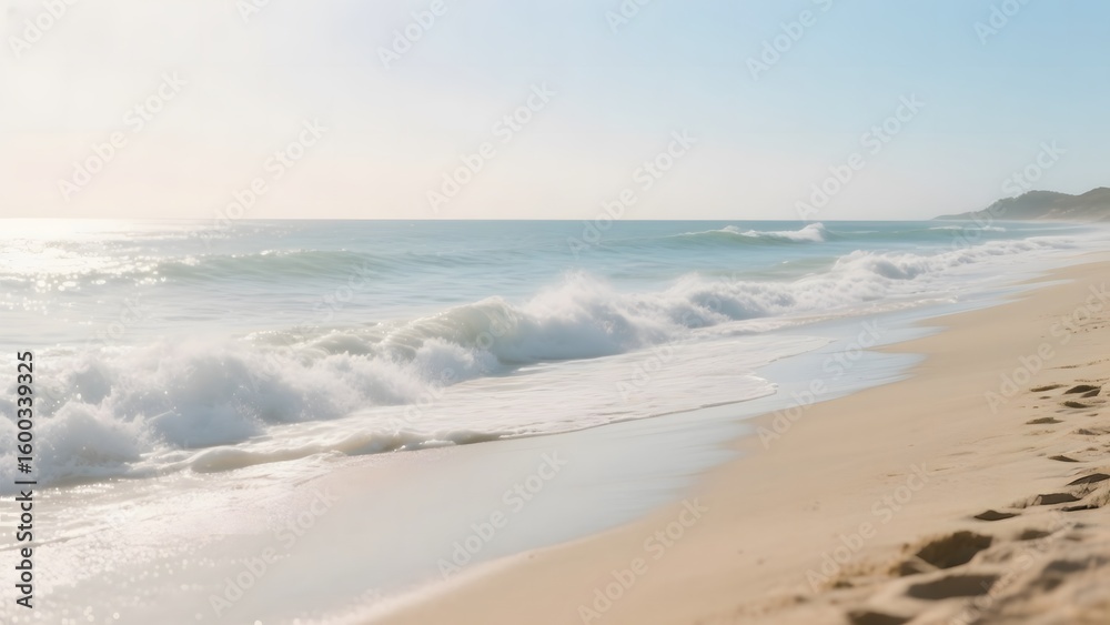 Fototapeta premium Sunny Beach with Gentle Waves Rolling Ashore