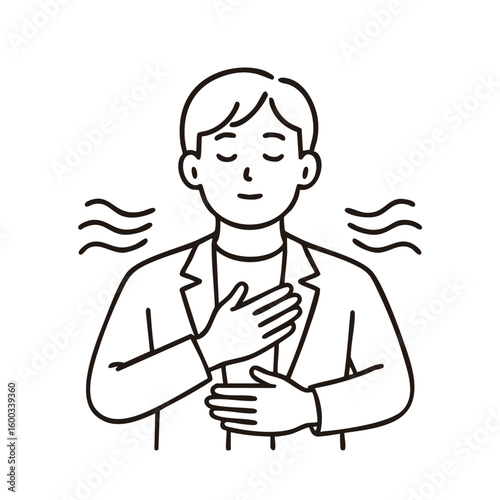 Man practicing deep breathing, minimal line art illustration