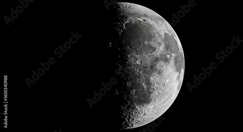 Detailed Lunar Surface: A Half Moon's Cratered Landscape in High Resolution