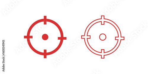 Red and white crosshair icon set, Aim sniper shoot icons, Shooting icons, Target and aim icon set, Aim sniper shoot icons for video games, vector illustration.
