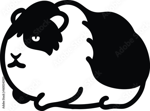 A contented fluffy guinea pig, curled up cozily, radiating warmth and peacefulness on a plain white background.