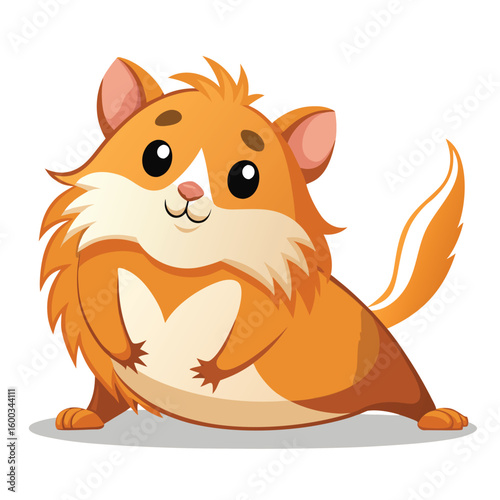 A cute fluffy hamster in an adorable stretching pose, showcasing its tiny charm and flexibility on a clean white background.
