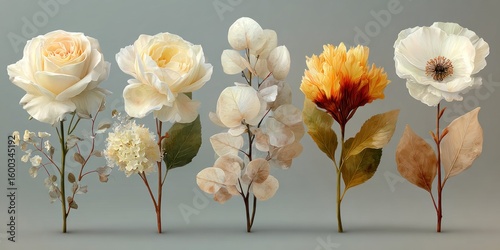 Cottagecore Aesthetic Watercolor Clipart: White and Cream Roses with Eucalyptus Leaves and Flowers