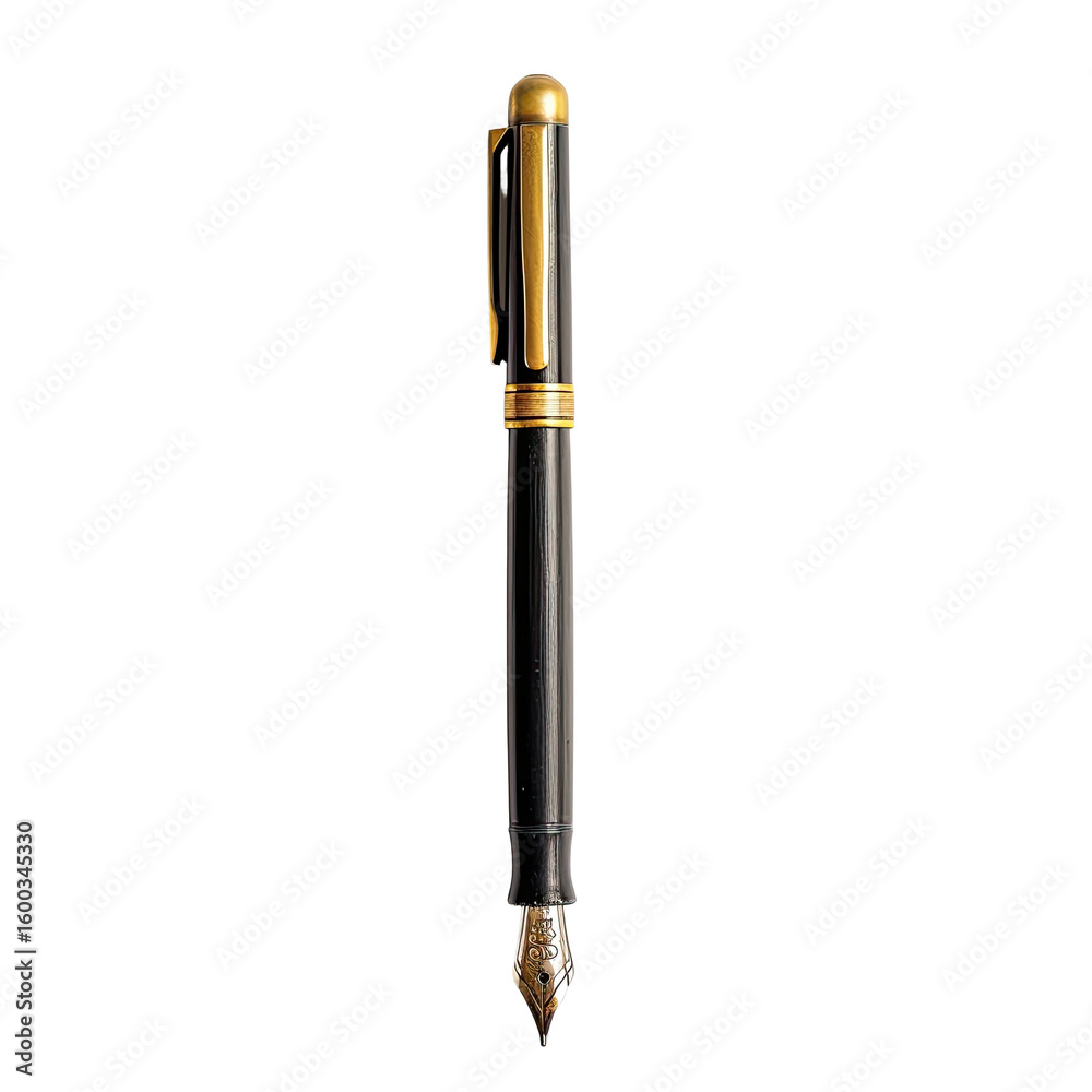 Elegant black fountain pen with gold accents Elegant black fountain pen with gold accents